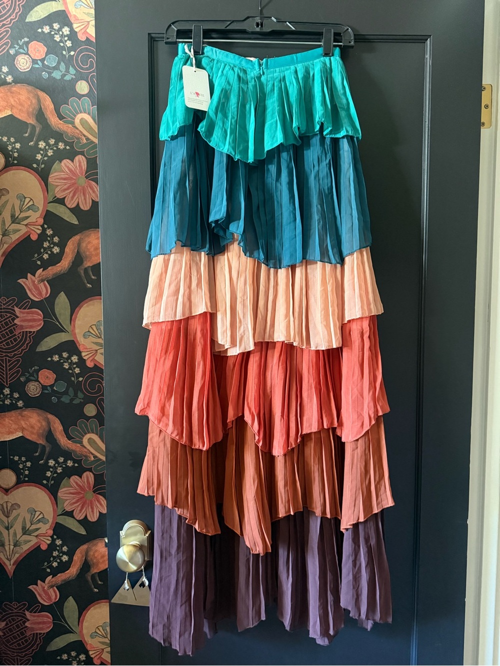 NWT L’atiste By Amy Tiered Maxi Skirt Size S Colorful Blue Orange Ruffles - Picture 3 of 6